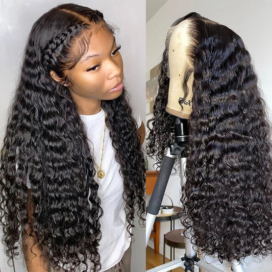 Deep wave lace front wig human hair 20 inch